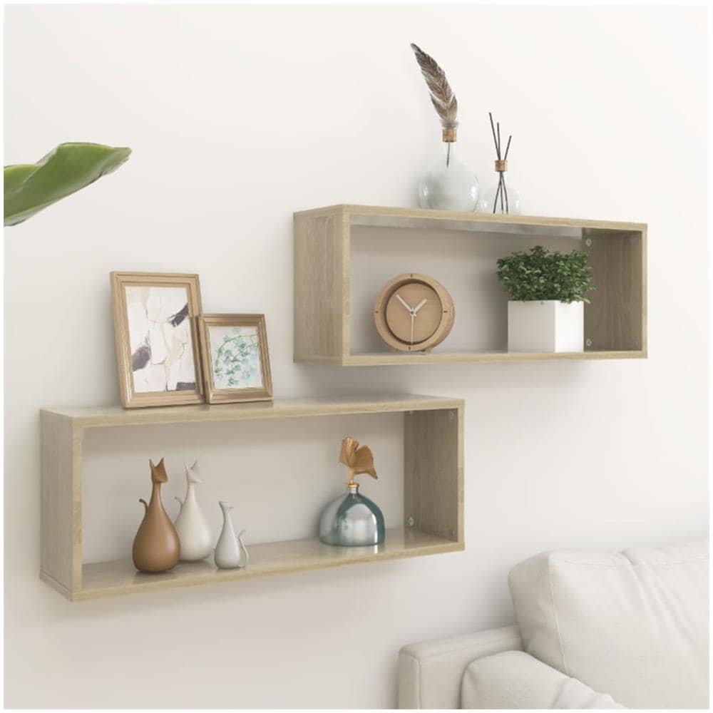 Mensole Parete a Cubo 2pz Rovere Sonoma 60x15x23 cm Multistrato - Foto 1