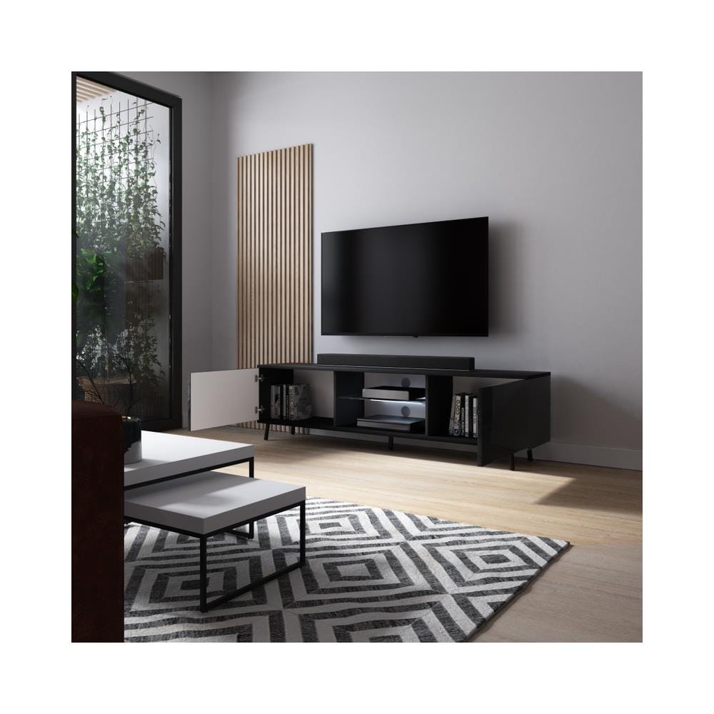 Lefyr - Mobile Tv In Stile Scandinavo / Tavolino Tv Per Salotto / Porta Tv Minimalista / Luci Led / 140 Cm (Nero Opaco / Nero Lucido) - Foto 2
