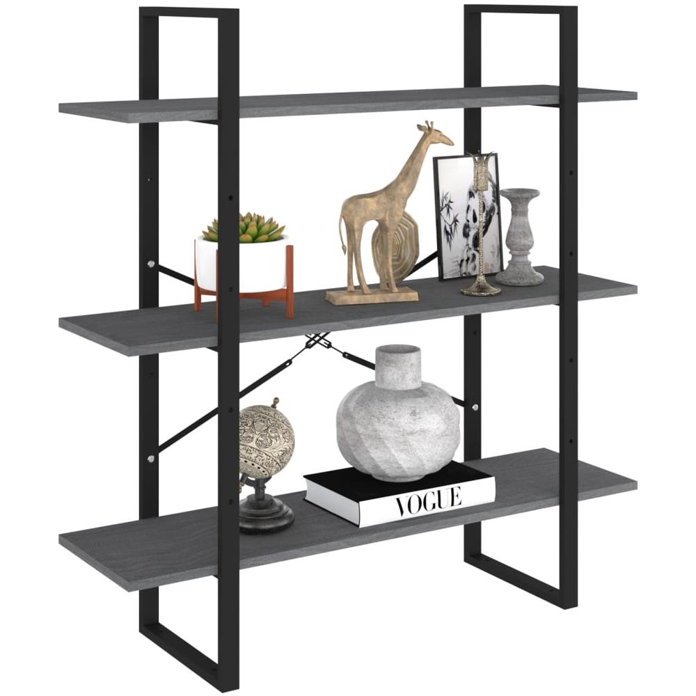 Libreria A 3 Ripiani Grigia 100x30x105 Cm In Massello Di Pino - Foto 3