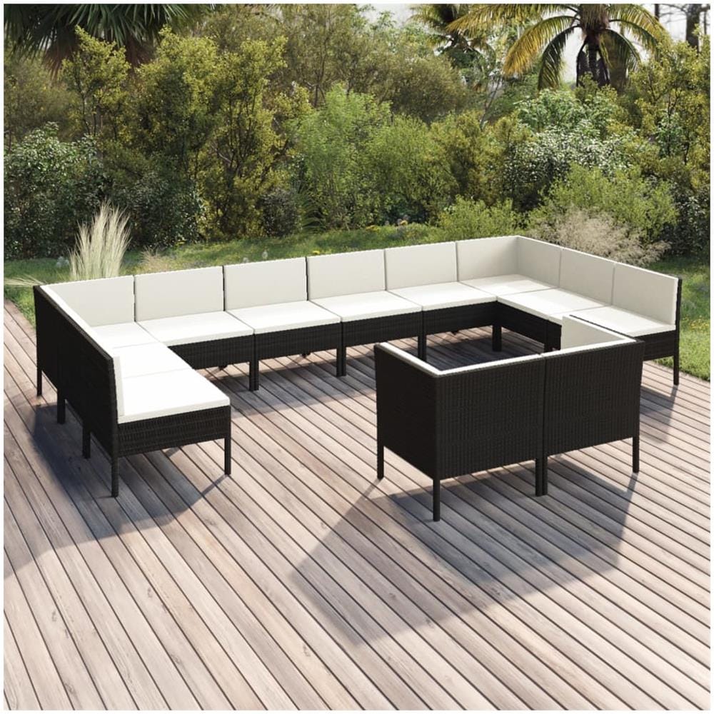 Set Divani Da Giardino 12 Pz Con Cuscini In Polyrattan Nero - Foto 1