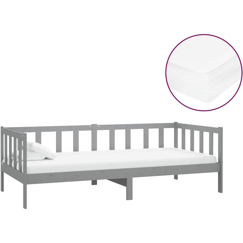 Divano Letto Con Materasso 90x200 Cm Grigio In Massello Di Pino - Foto 2