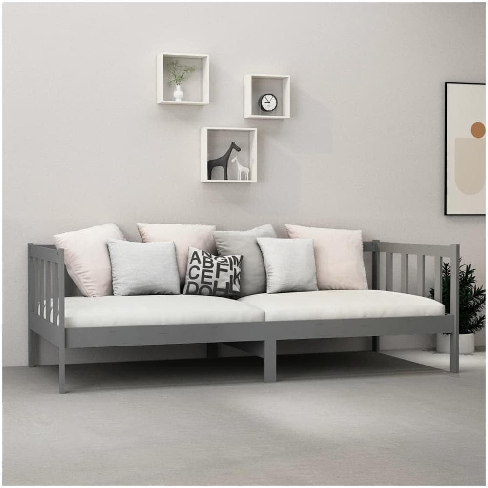 Divano Letto Con Materasso 90x200 Cm Grigio In Massello Di Pino - Foto 3