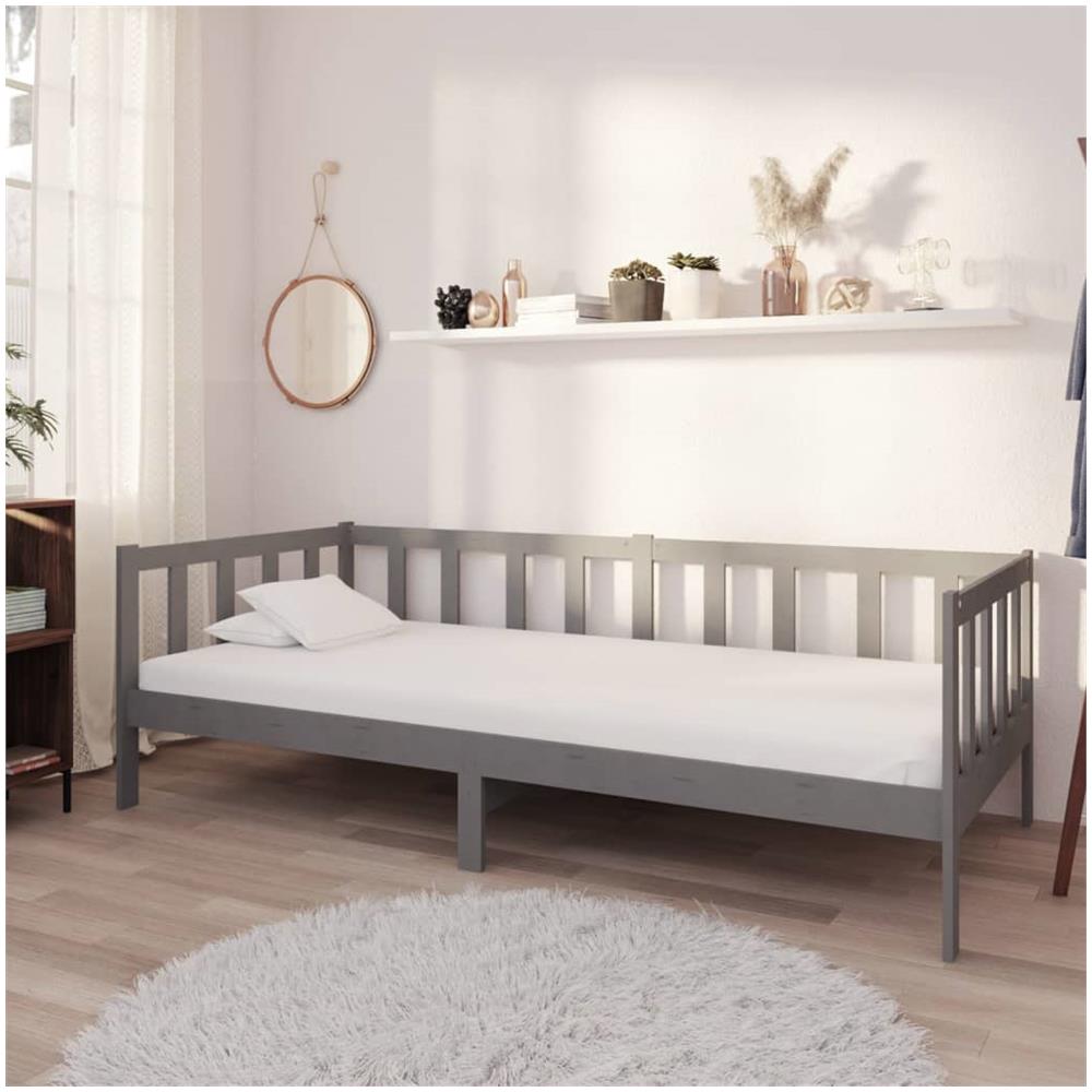 Divano Letto Con Materasso 90x200 Cm Grigio In Massello Di Pino - Foto 1