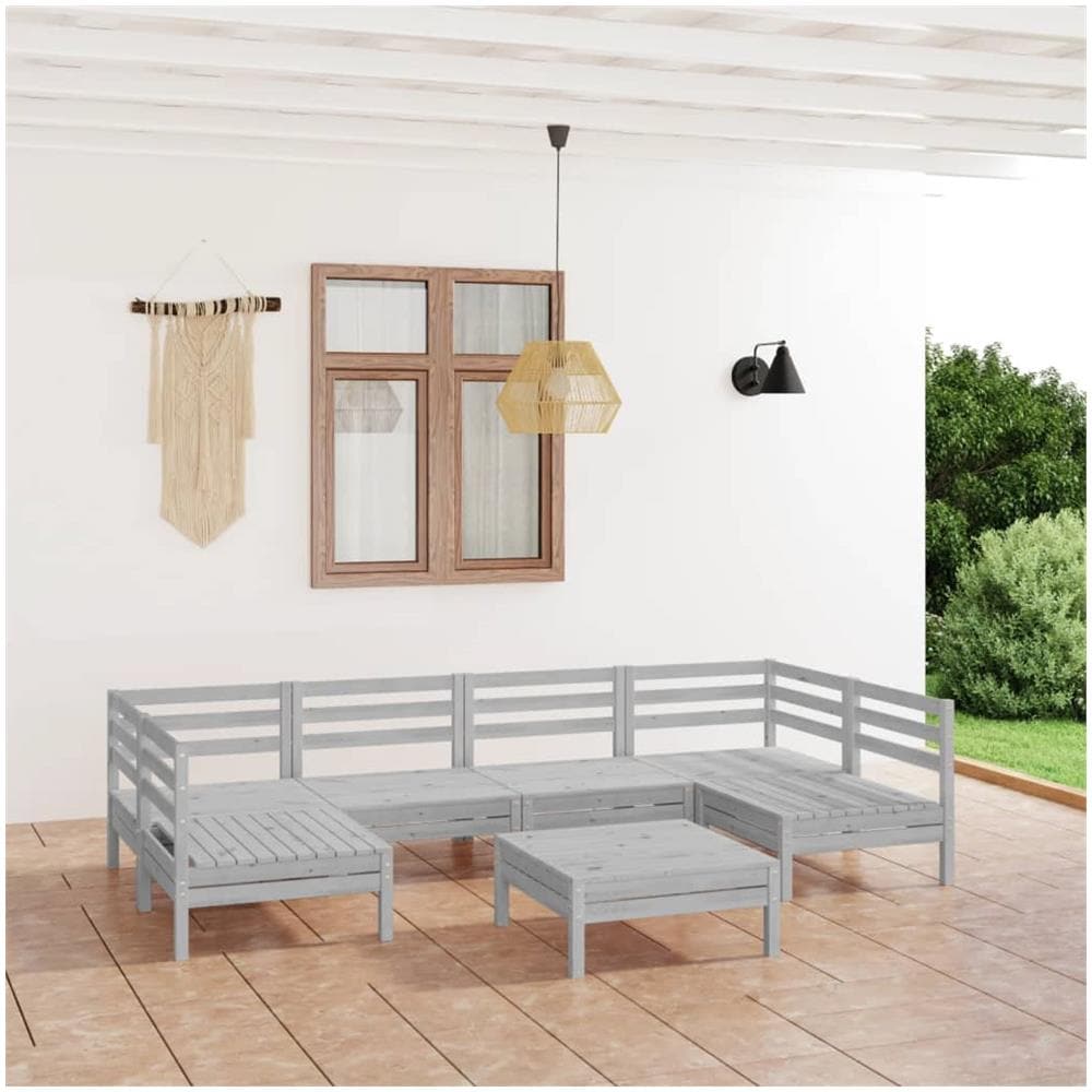 Set Divani Da Giardino 7 Pz Bianco In Legno Massello Di Pino - Foto 1