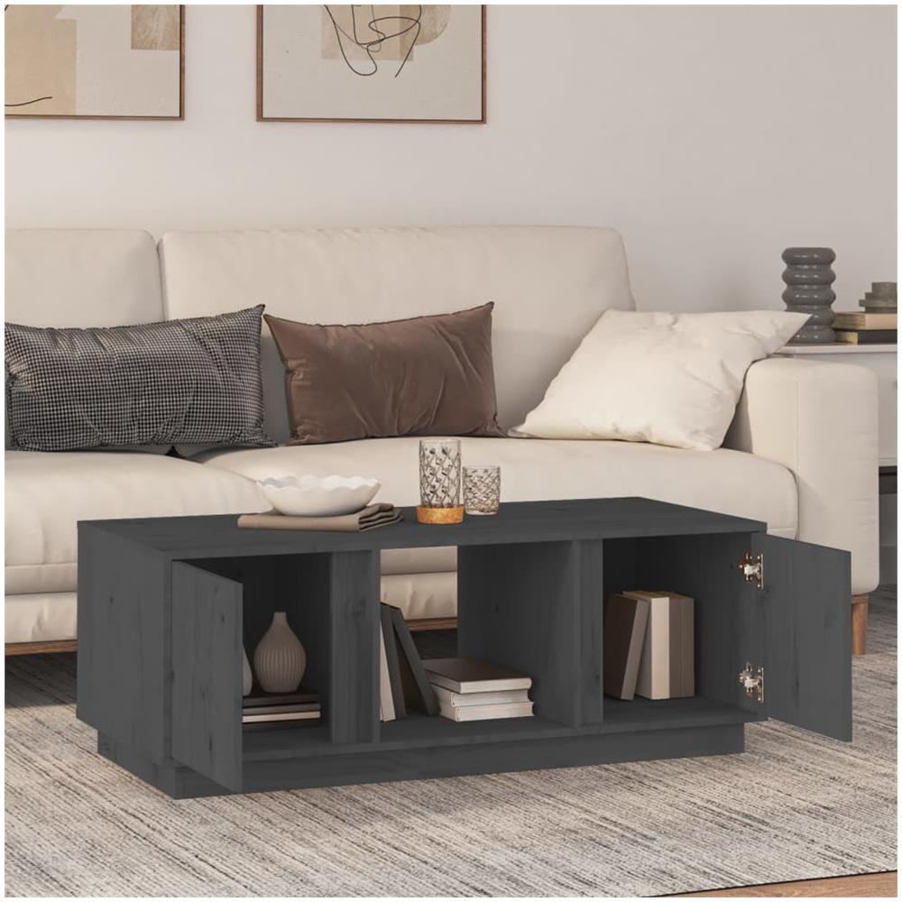 Tavolino Da Salotto Grigio 110x50x40 Cm Legno Massello Di Pino - Foto 3