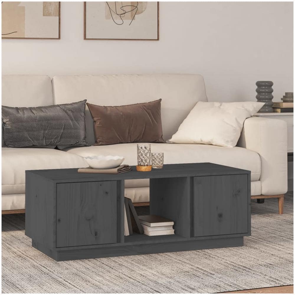 Tavolino Da Salotto Grigio 110x50x40 Cm Legno Massello Di Pino - Foto 1