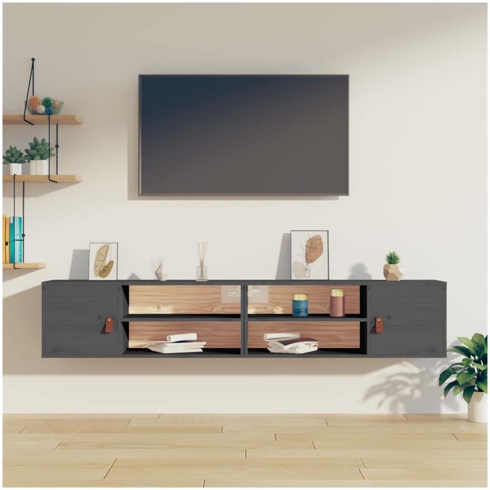 Pensili 2 Pz Grigi 80x30x30 Cm In Legno Massello Di Pino - Foto 1