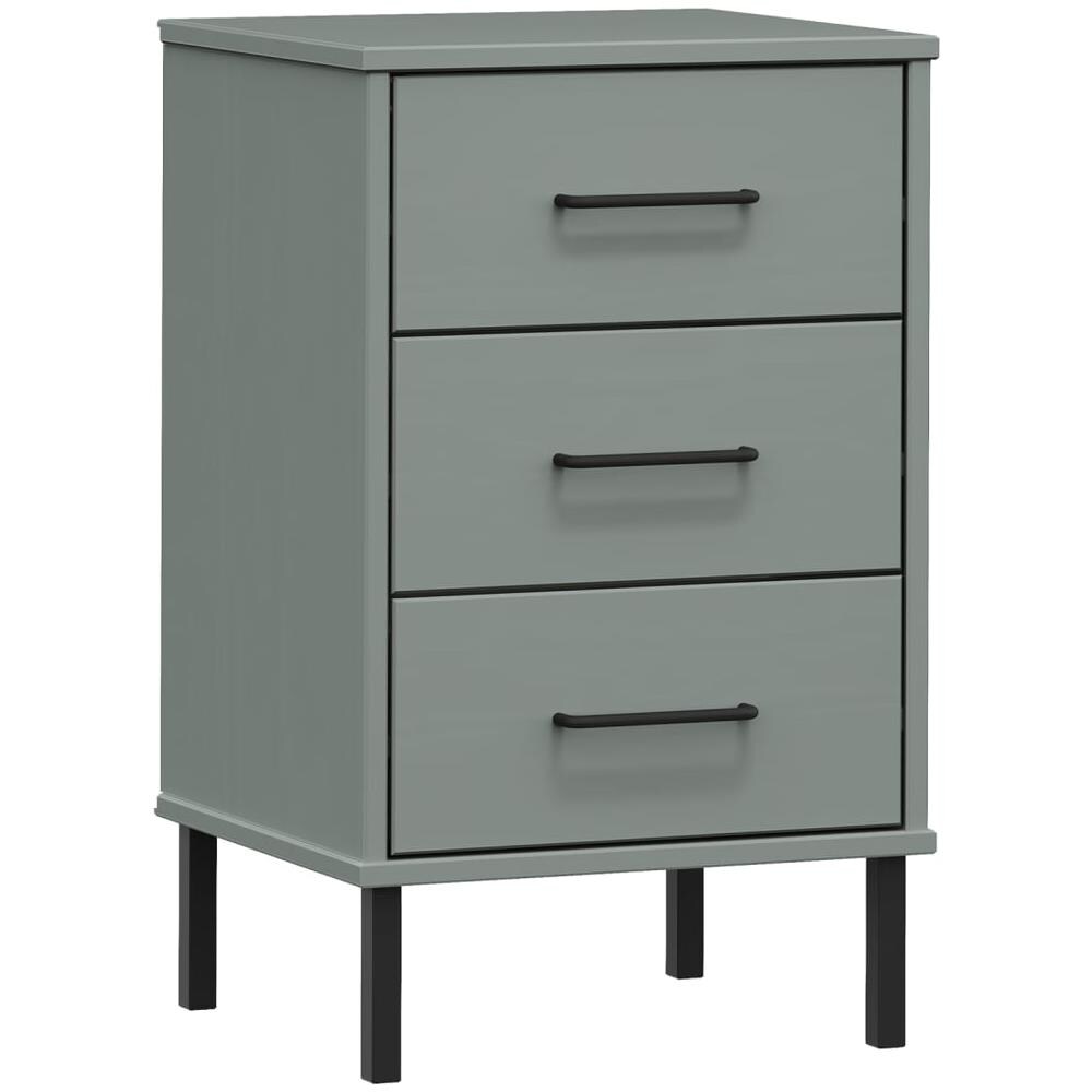 Comodino Con Gambe In Metallo Grigio Legno Massello Pino Oslo - Foto 2