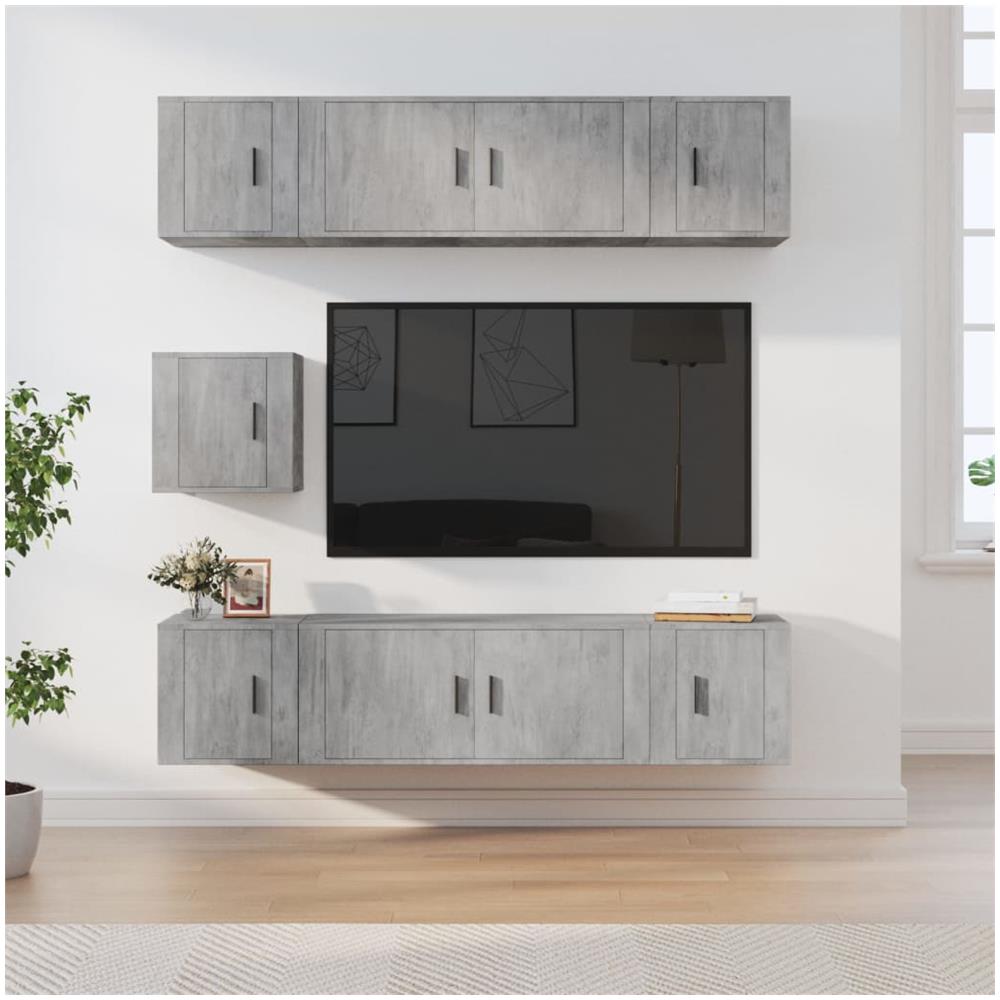 Set Di Mobili Porta Tv 7 Pz Grigio Cemento In Legno Multistrato - Foto 1