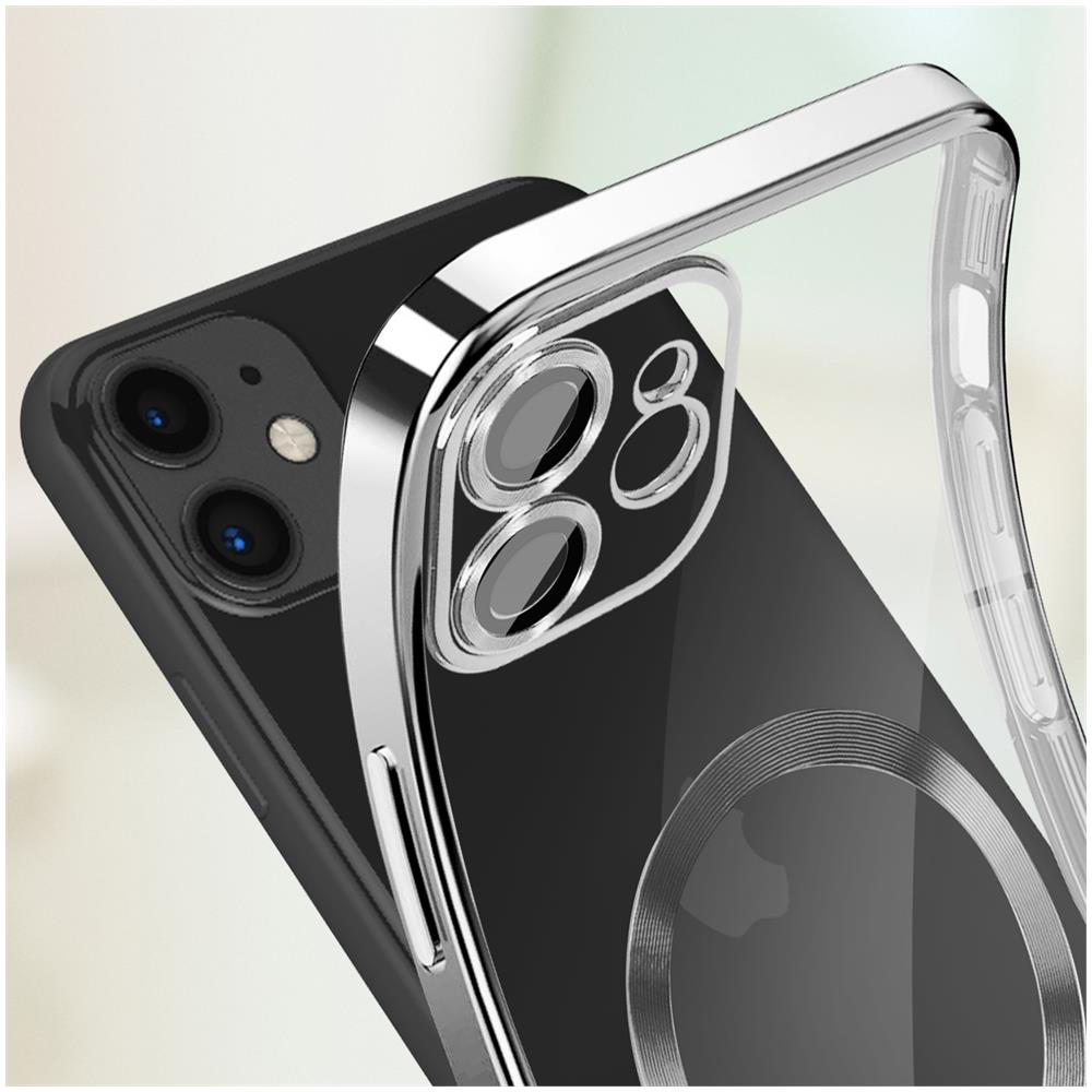 Cover Magsafe Per Iphone 11 Silicone Protezione Fotocamera Bordo Cromato Argento - Foto 2