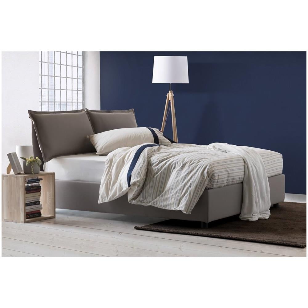 TALAMO ITALIA Letto Singolo Carla Letto Contenitore Con Rivestimento In Tessuto 100% Made In Italy Apertura Frontale Adatto Per Materasso Cm 90x200 Tortora OG12344