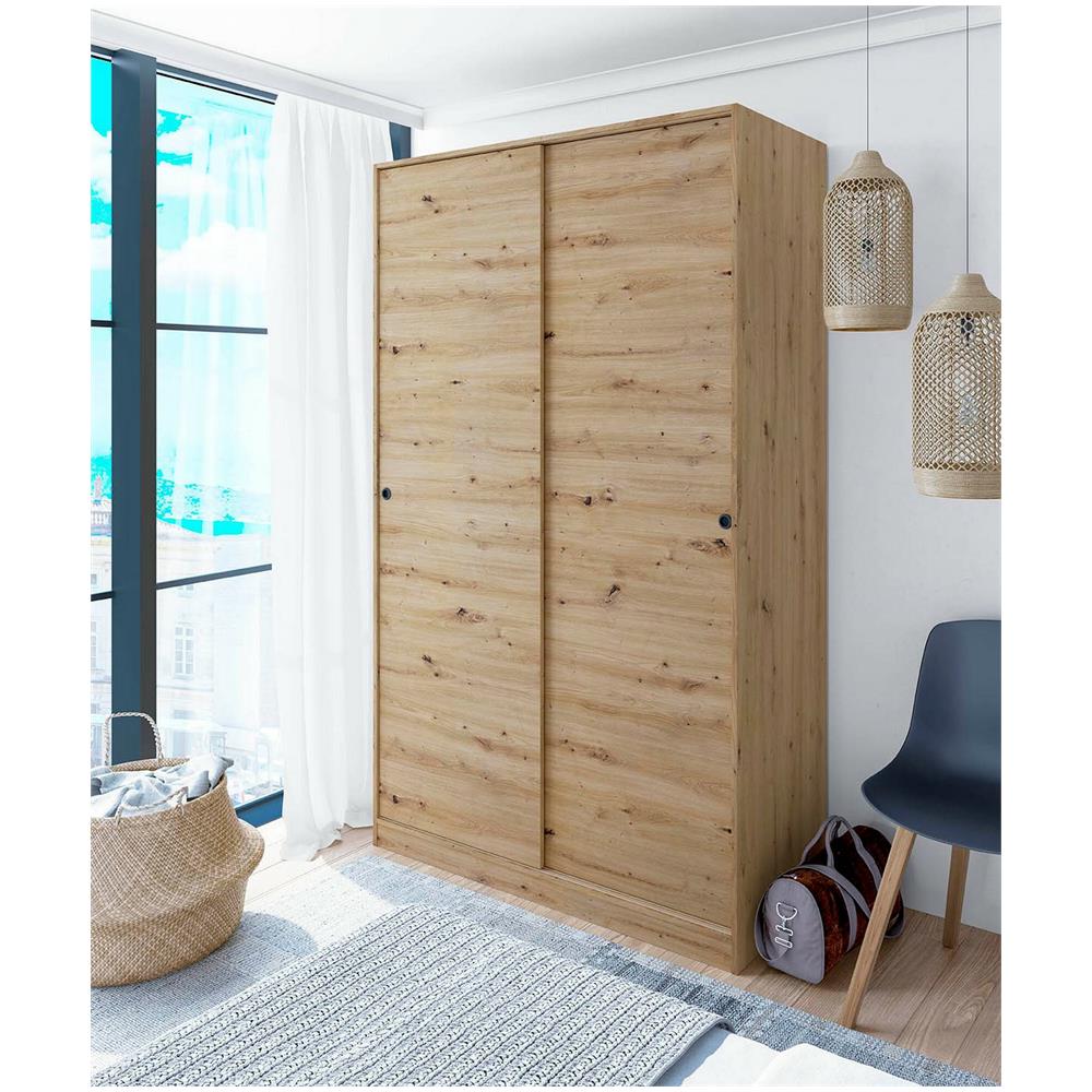 Guardaroba Waterbury, Armadio Per Camera Da Letto A 2 Ante Scorrevoli, Mobile Con 4 Ripiani E Barra Appendiabiti, 120x50h200 Cm, Rovere Nodi - Foto 1