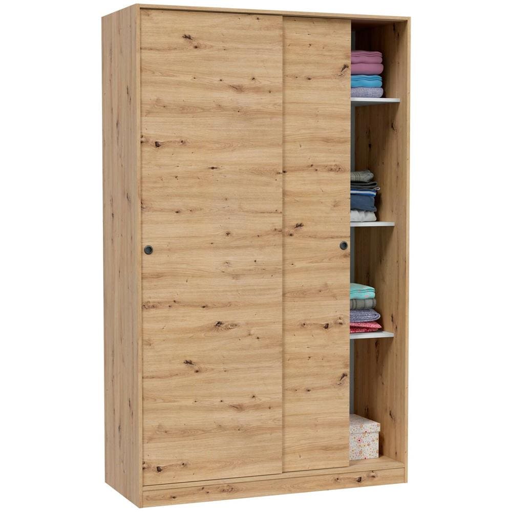 Guardaroba Waterbury, Armadio Per Camera Da Letto A 2 Ante Scorrevoli, Mobile Con 4 Ripiani E Barra Appendiabiti, 120x50h200 Cm, Rovere Nodi - Foto 4