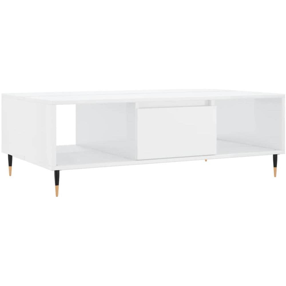 Tavolino Da Salotto Bianco Lucido 104x60x35cm Legno Multistrato - Foto 2