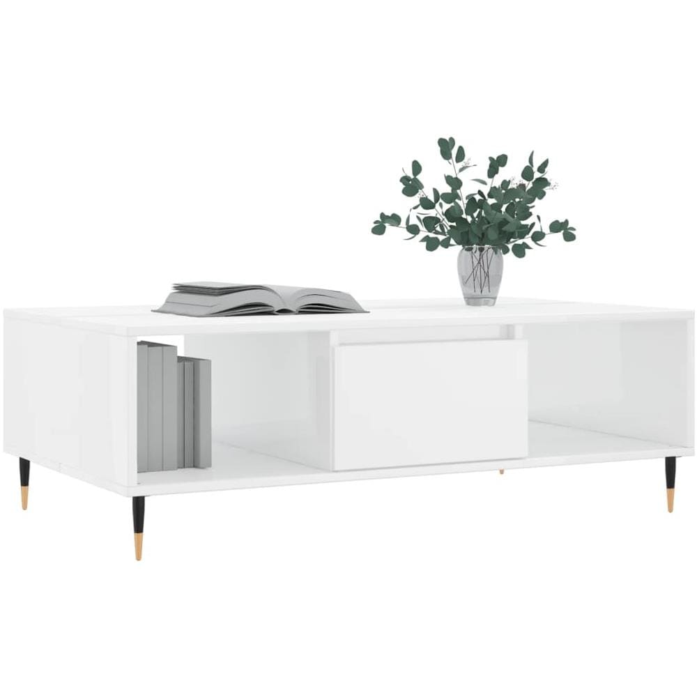 Tavolino Da Salotto Bianco Lucido 104x60x35cm Legno Multistrato - Foto 3