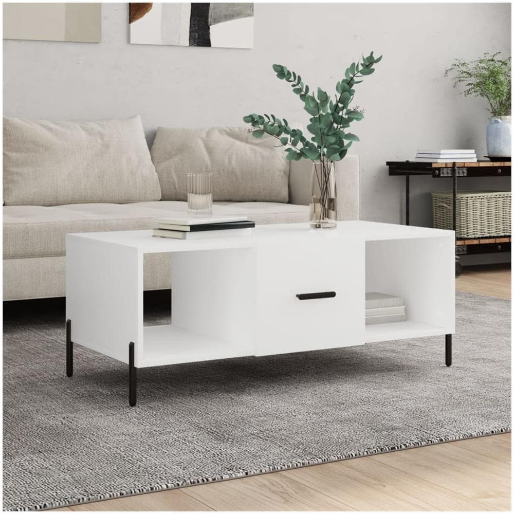 Tavolino Da Salotto Bianco 102x50x40 Cm In Legno Multistrato - Foto 1
