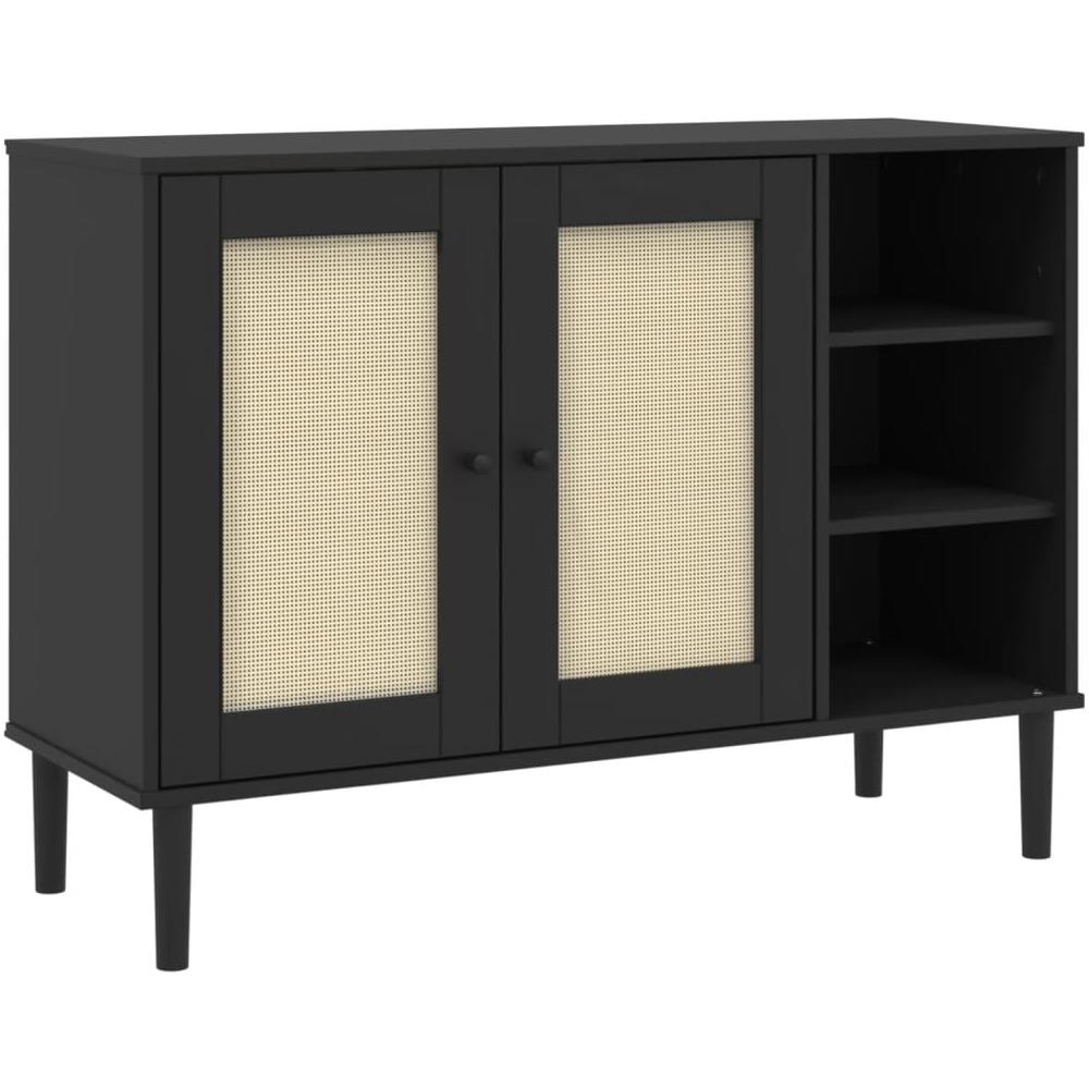 Credenza Senja Aspetto Rattan Nero 112x40x80 Cm Massello Pino - Foto 2