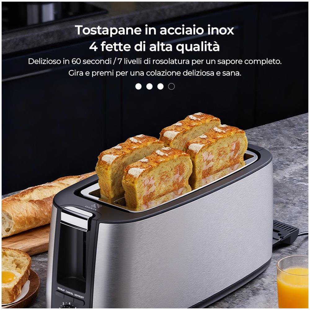 Tostapane In Acciaio Inox, 4 Scomparti, 1400 W, 7 Posizioni Di Tostatura - Foto 2