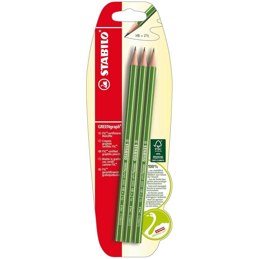 GREENgraph - Matita in Grafite Ecosostenibile - certificata FSC - Pack da 3 - Gradazione HB - Foto 1