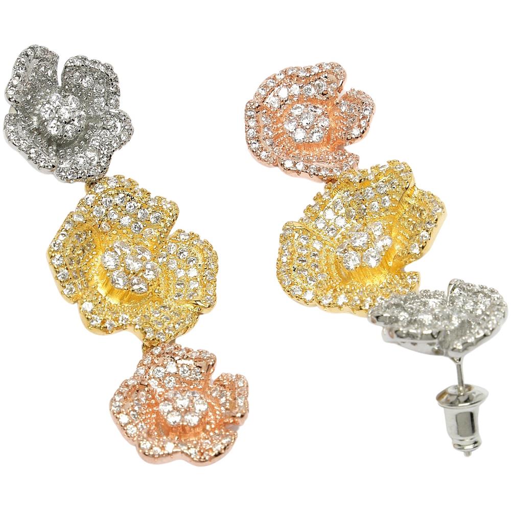 Collezione Diva Orecchini Pendenti Triplo Fiore in Zirconia - Foto 2