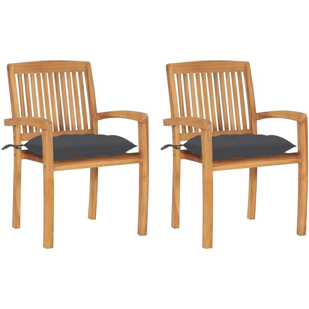 Sedie Da Giardino 2 Pz Con Cuscini Antracite In Teak Massello - Foto 1