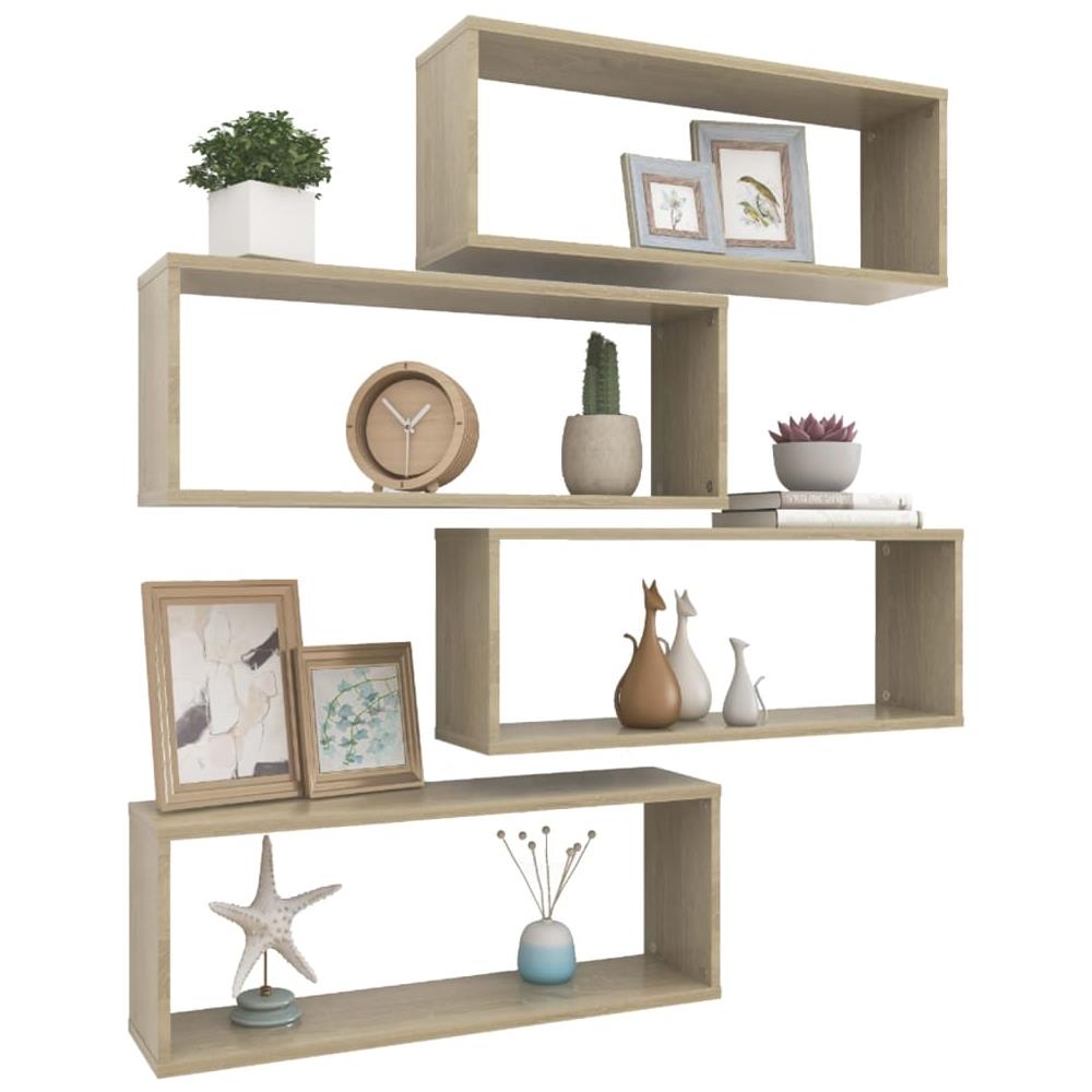 Mensole Parete a Cubo 4pz Rovere Sonoma 60x15x23 cm Multistrato - Foto 3