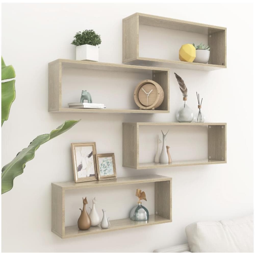 Mensole Parete a Cubo 4pz Rovere Sonoma 60x15x23 cm Multistrato - Foto 1