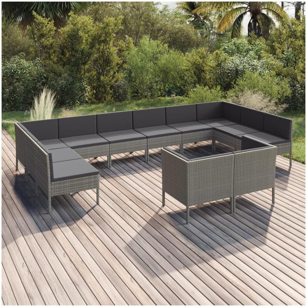 Set Divani Da Giardino 12 Pz Con Cuscini In Polyrattan Grigio - Foto 1