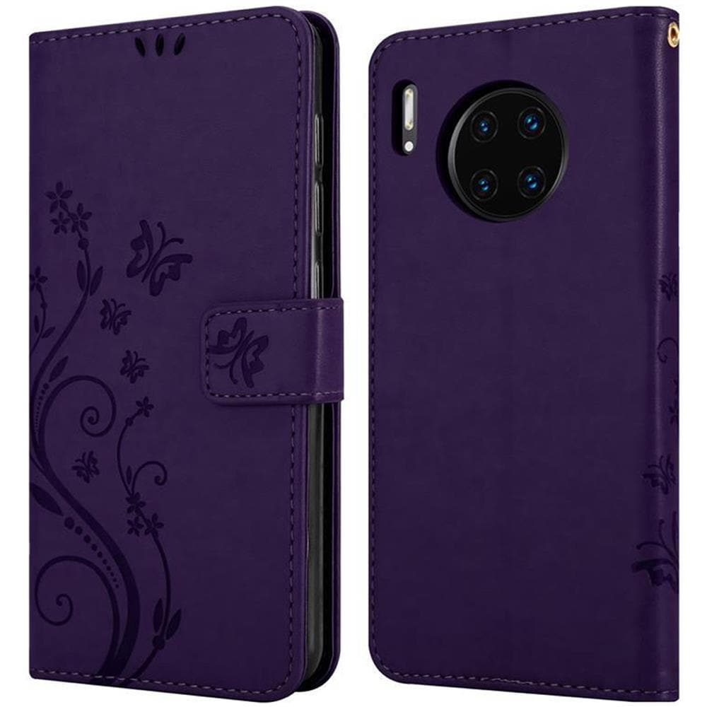 Custodia Compatibile Con Huawei Mate 30 Pro In Lilla Scuro Fiore - Coperchio Protettivo In Design Floreale Con Chiusura Magnetica, Funzione Stand E Slot Per Carte - Foto 8