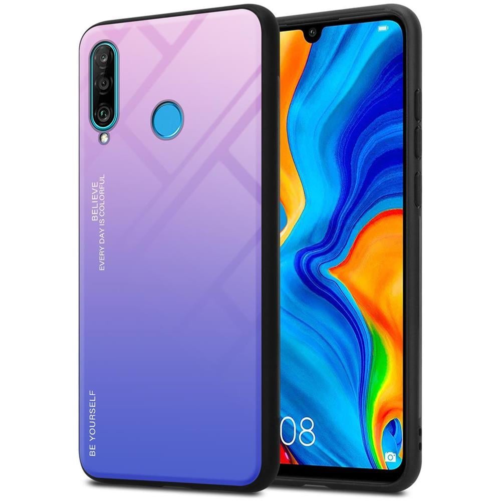 Custodia Compatibile Con Huawei P30 Lite In Rosa - Blu - Coperchio Protettivo Bicolore In Vetro Temperato E Silicone Tpu - Foto 1