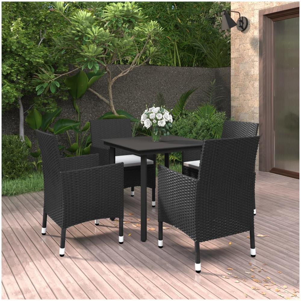 Set Da Pranzo Da Giardino 5 Pz Con Cuscini Polyrattan E Vetro - Foto 1