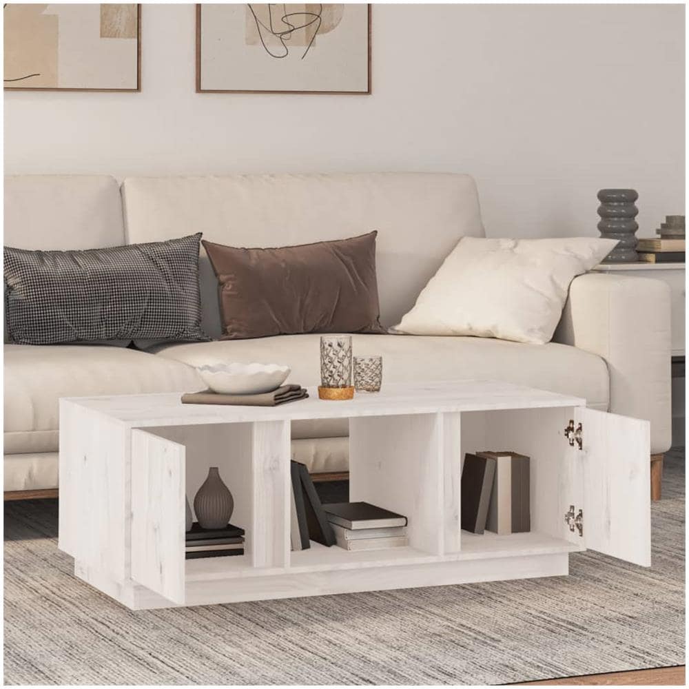 Tavolino Da Salotto Bianco 110x50x40 Cm Legno Massello Di Pino - Foto 3