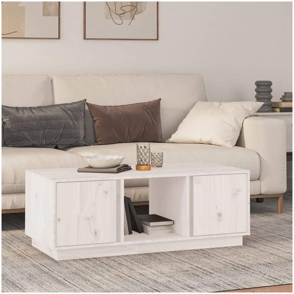 Tavolino Da Salotto Bianco 110x50x40 Cm Legno Massello Di Pino - Foto 1
