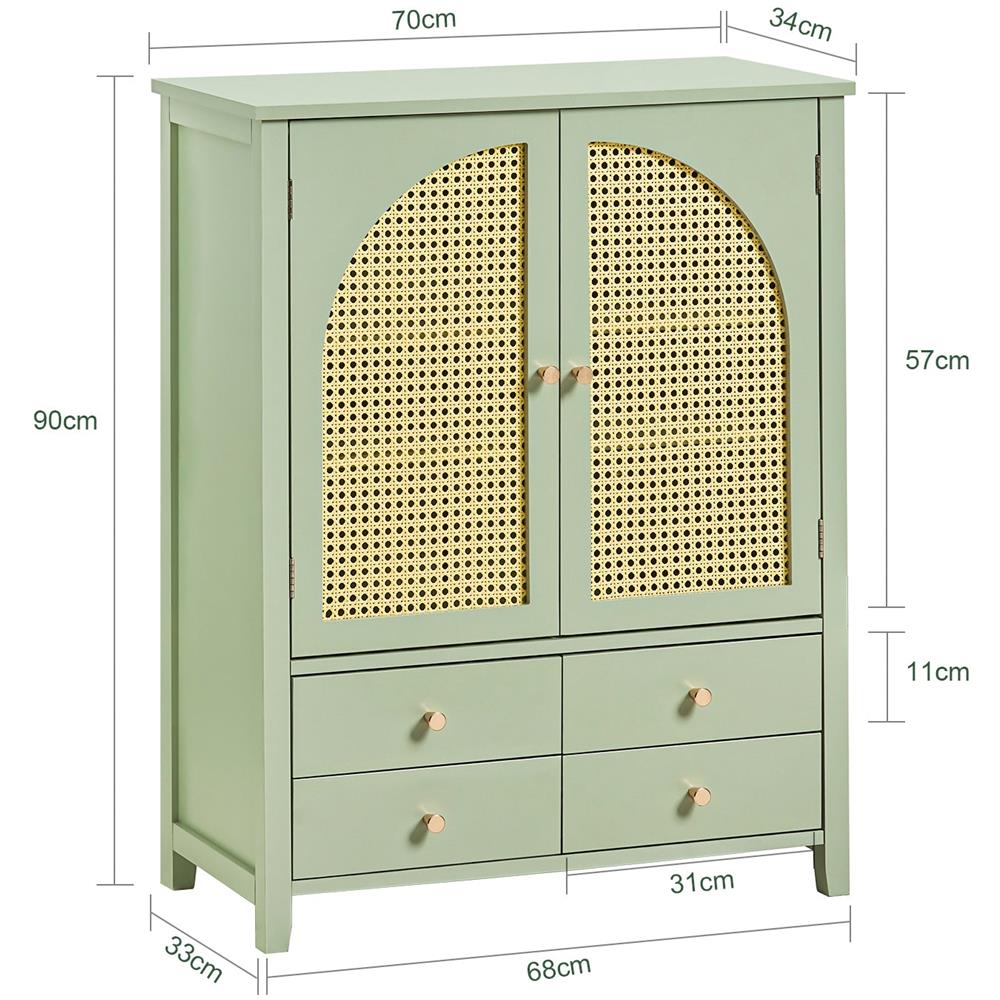 Scarpiera Da Ingresso, Mobile Da Cucina, Credenza Con Ante A Traliccio, Mobiletto Cassettiera, Verde, 70x34x90cm Fsb72-gr - Foto 2