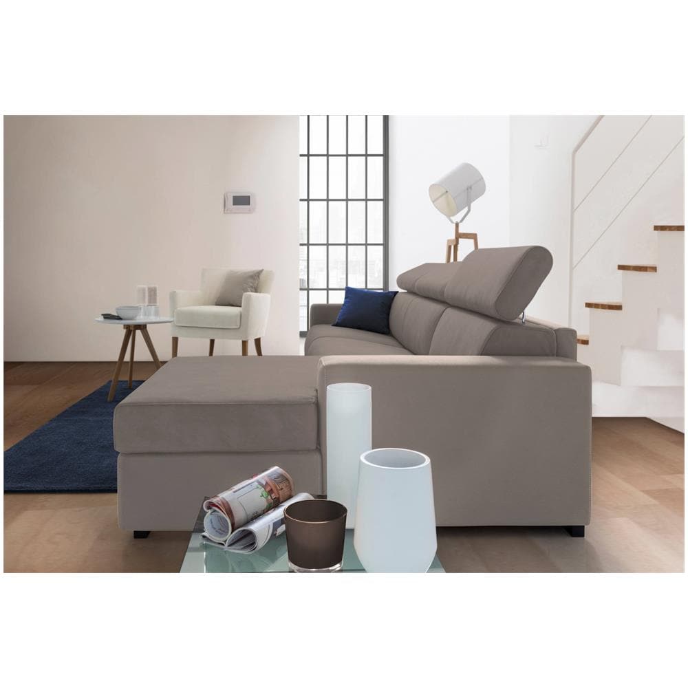 Divano Fisso Mikaela, Divano Ad Angolo, 100% Made In Italy, Sofà Soggiorno Con Chaise Longue, In Tessuto Imbottito - Penisola Contenitore Destra, Con Braccioli Slim, Cm 280x95h85, Tortora - Foto 4