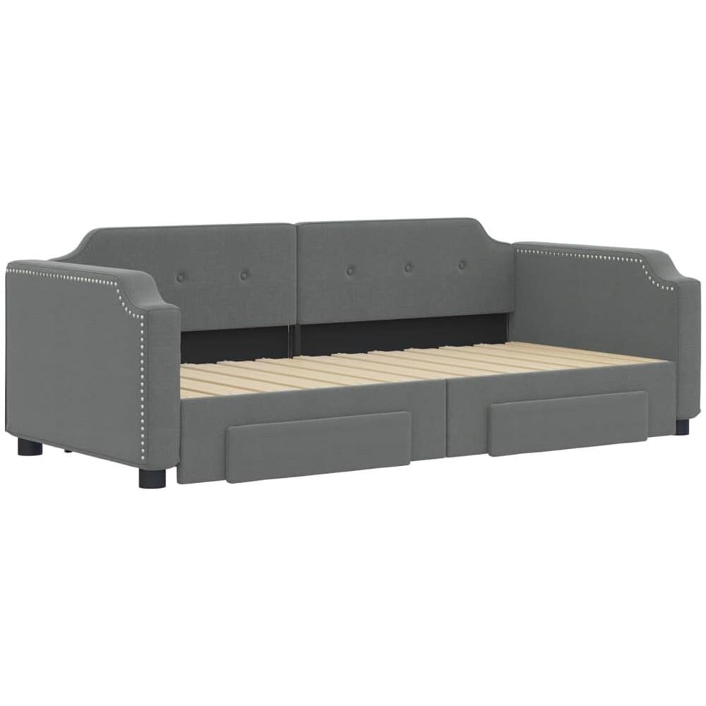 Divano Letto Estraibile Cassetti Grigio Scuro 90x200cm Tessuto - Foto 2