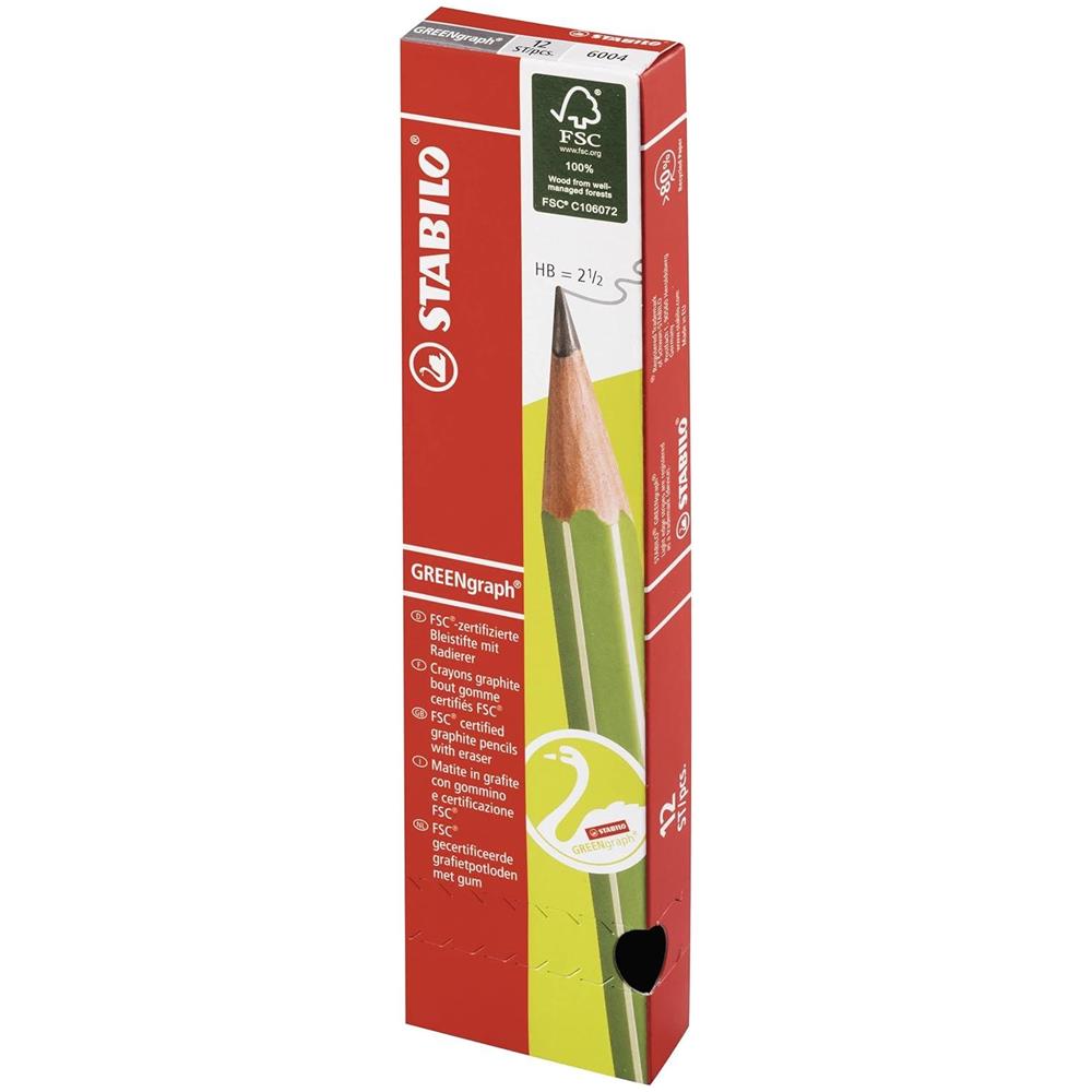 GREENgraph - Matita in Grafite Ecosostenibile - con gommino - certificata FSC - Confezione da 12 - Gradazione HB - Foto 7