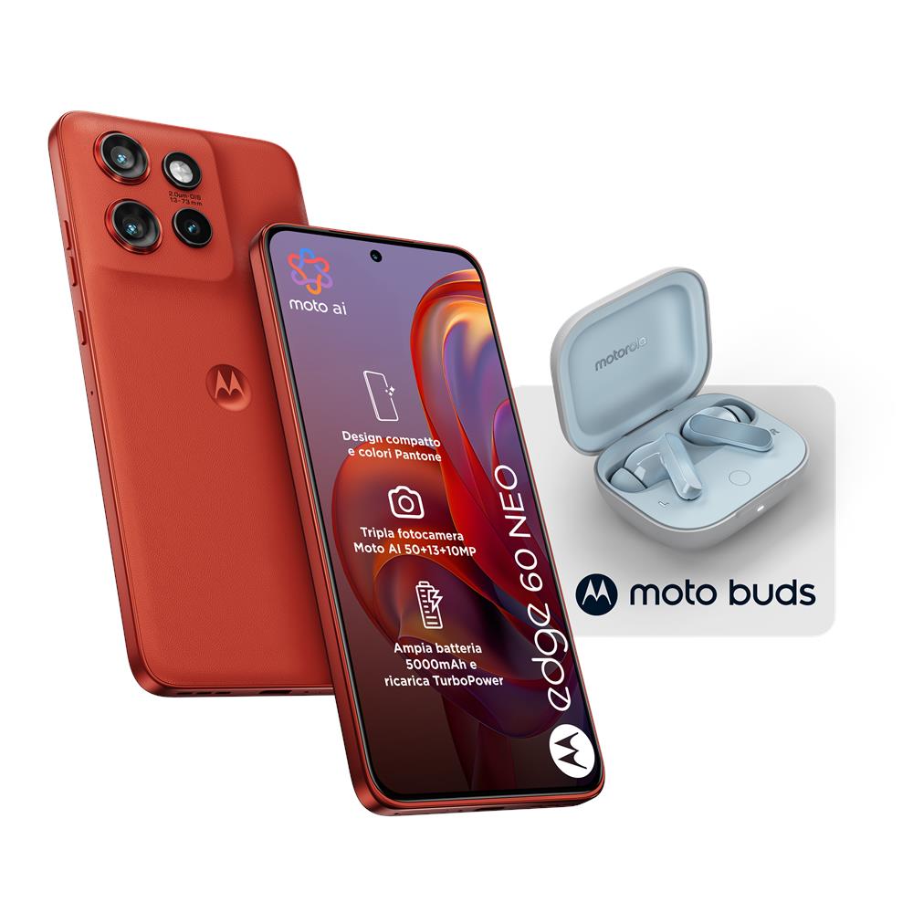 Pack Edge 60 Neo 5G 256GB 8GB Ram Display 6.36" pOLED Main Camera 50MP (f / 1,8) OIS DualSim (nano SIM+ eSIM) USB Type-C Android 15 Dimensity 7400 5200mAh Pantone Poinciana + Moto Buds - Foto 1