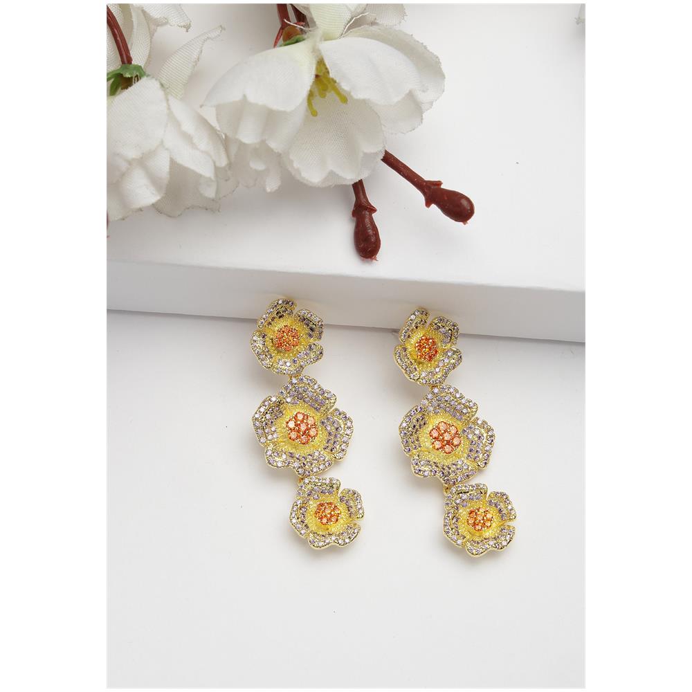 Collezione Diva Orecchini Pendenti Triplo Fiore in Zirconia Cubica - Foto 1