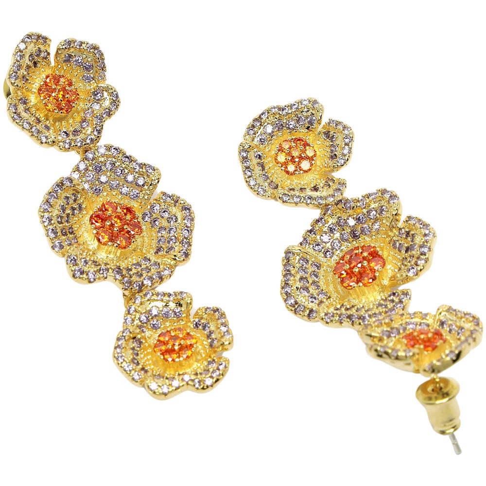 Collezione Diva Orecchini Pendenti Triplo Fiore in Zirconia Cubica - Foto 2