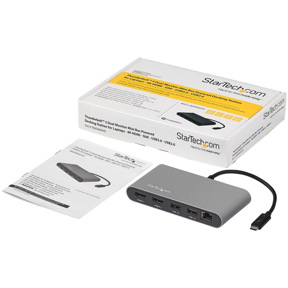 Mini Docking Station per Laptop 2x HDMI / USB-A / Thunderbolt 3 per Doppio Monitor 4K Grigio + Cavo da 28cm - Foto 6