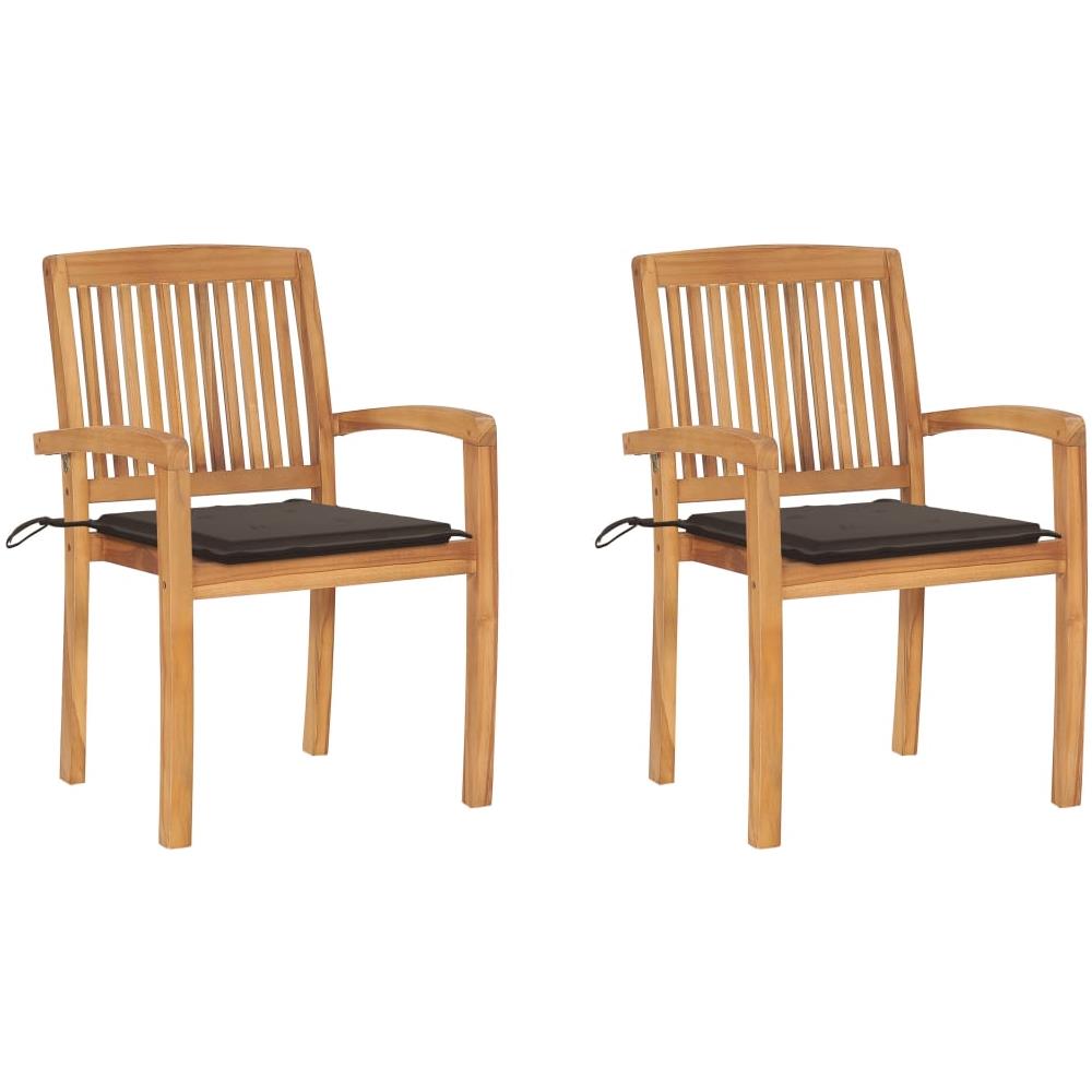 Sedie Da Giardino 2 Pz E Cuscini Grigio Talpa Massello Di Teak - Foto 1