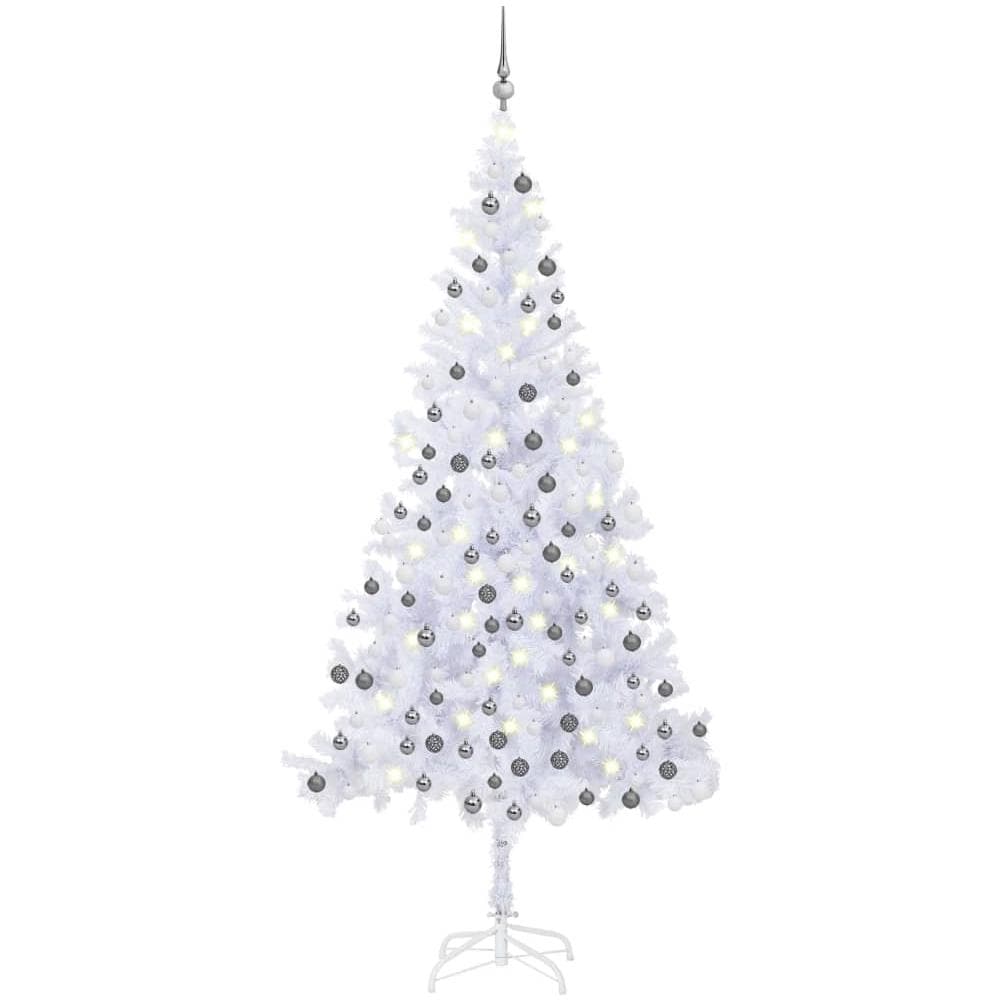 Albero Natale Artificiale LED e Palline Verde L 240 cm Bianco - Foto 1