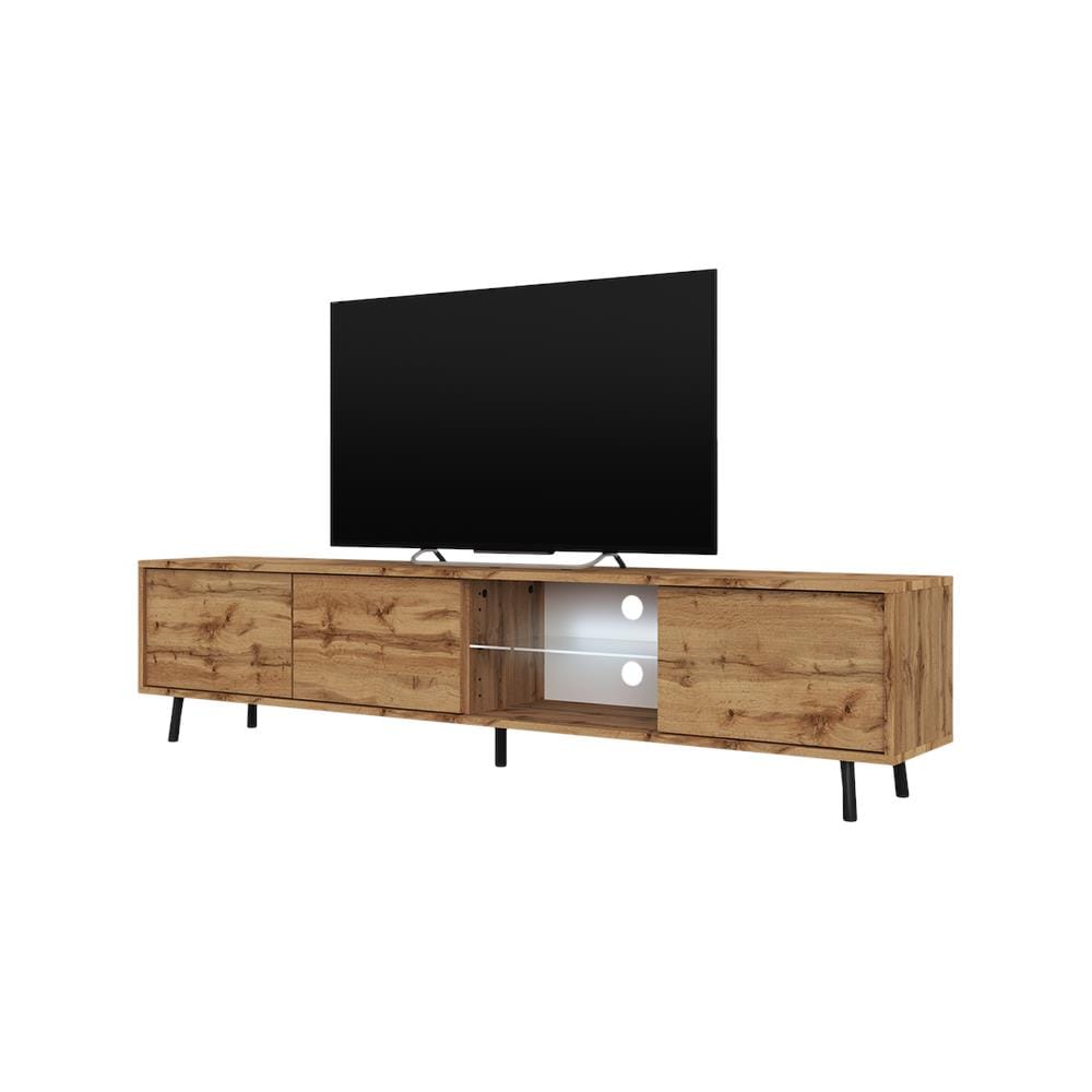 Galhad - Mobile Tv In Stile Scandinavo / Tavolino Tv Minimalista / Porta Tv Per Salotto / Luci Led / 175 Cm (quercia Dorata) - Foto 1
