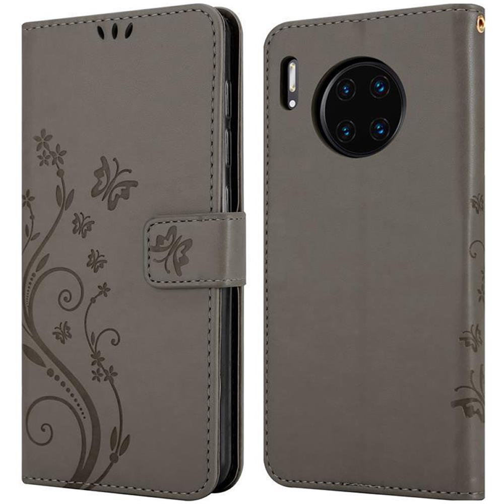 Custodia Compatibile Con Huawei Mate 30 Pro In Grigio Fiore - Coperchio Protettivo In Design Floreale Con Chiusura Magnetica, Funzione Stand E Slot Per Carte - Foto 8