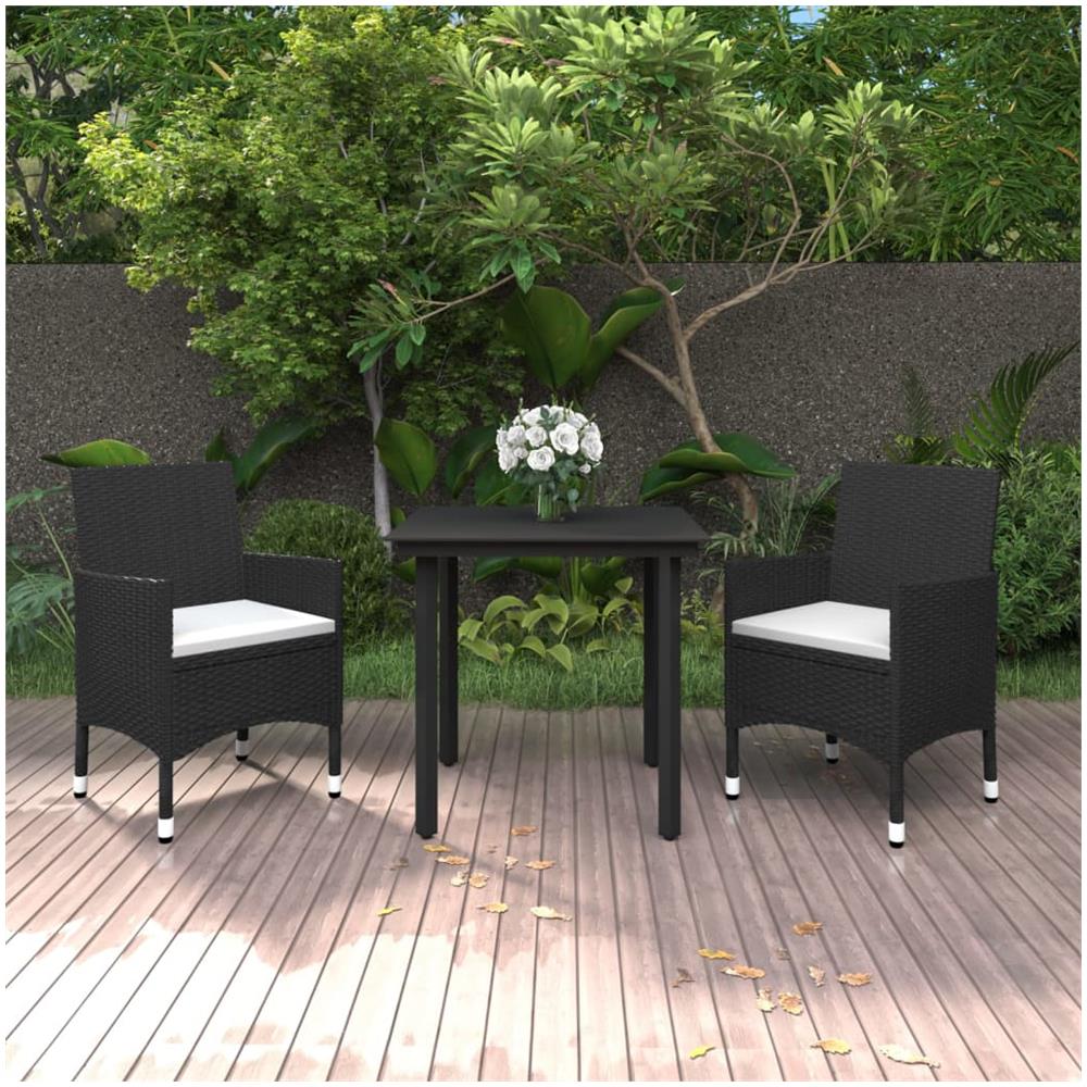 Set Da Pranzo Da Giardino 3 Pz Con Cuscini Polyrattan E Vetro - Foto 1