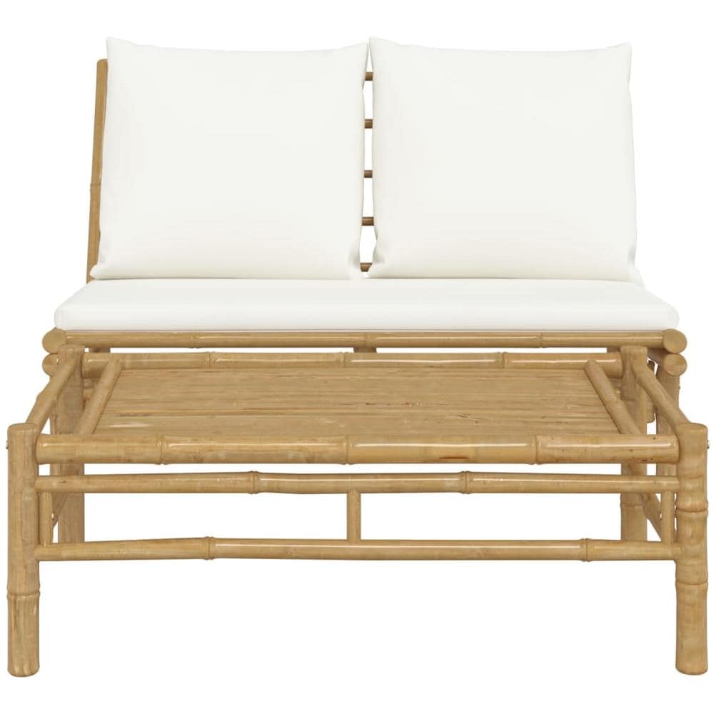 Set Salotto Da Giardino 2pz Con Cuscini Bianco Crema In Bambù - Foto 2