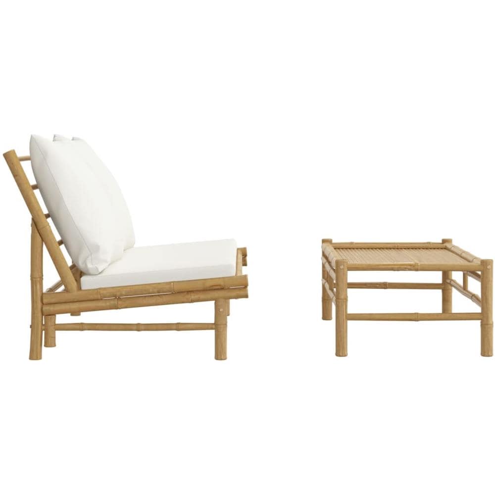 Set Salotto Da Giardino 2pz Con Cuscini Bianco Crema In Bambù - Foto 3