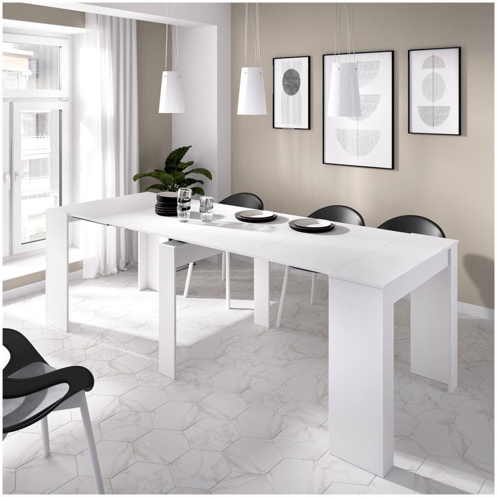 Tavolo Allungabile Cognolo, Tavolo Da Pranzo Multiuso, Consolle Estensibile Multiposizione Con Porta Allunghe Incluso, 54/239x90h77 Cm, Bianco - Foto 1