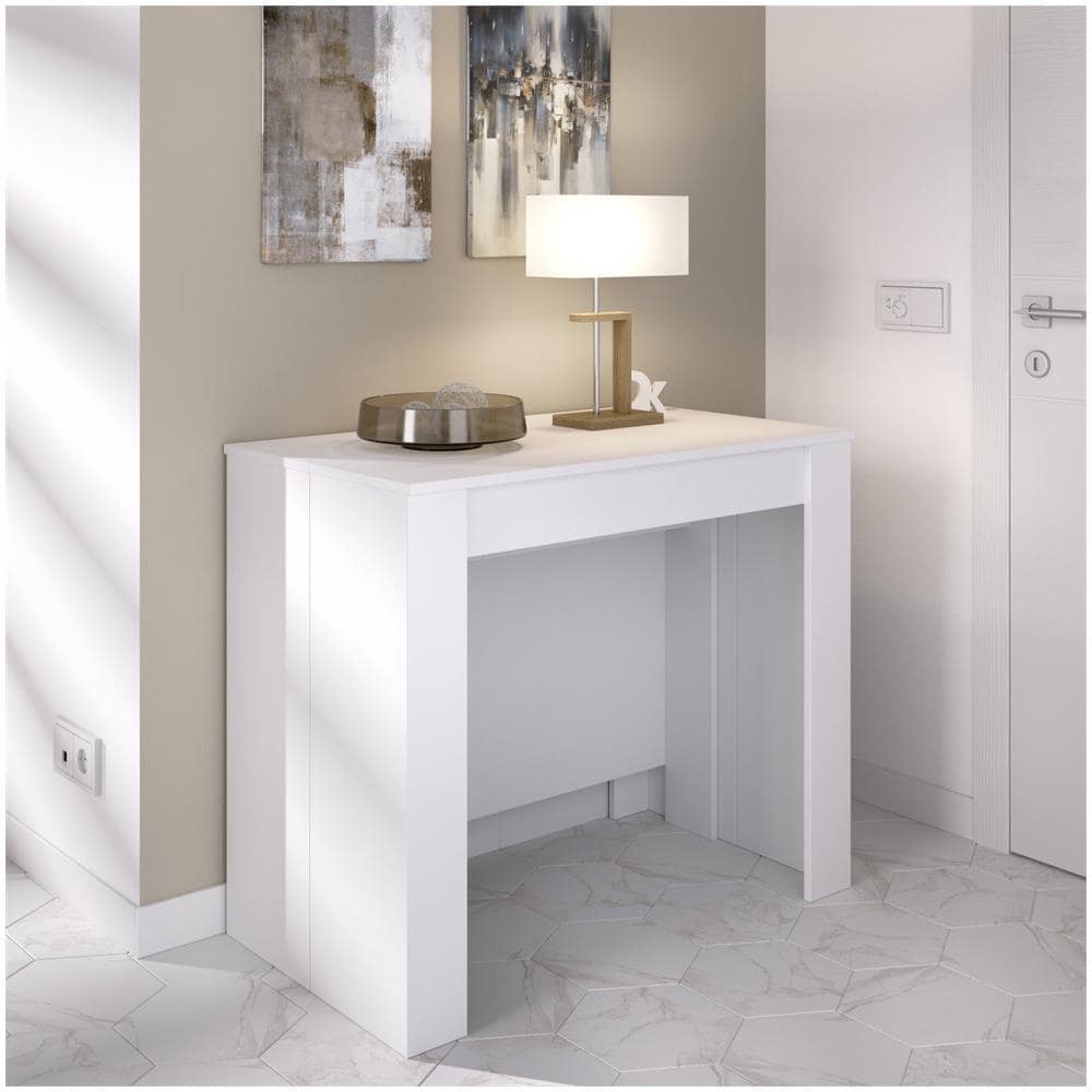 Tavolo Allungabile Cognolo, Tavolo Da Pranzo Multiuso, Consolle Estensibile Multiposizione Con Porta Allunghe Incluso, 54/239x90h77 Cm, Bianco - Foto 4
